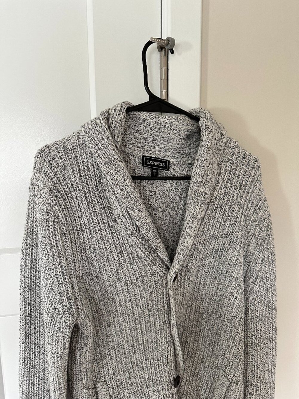 Express Men's Large Brown Shawl Collar Button Cardigan Sweater Black/White Blend